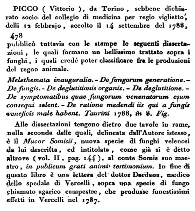 Biografia medica piemontese di Bonino (1825) contenente la biografia di Vittorio Picco autore di Melethemata Inauguralia